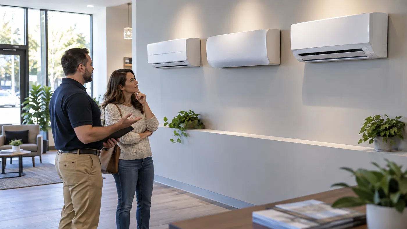 Comparing unbranded ductless equipment in a US showroom