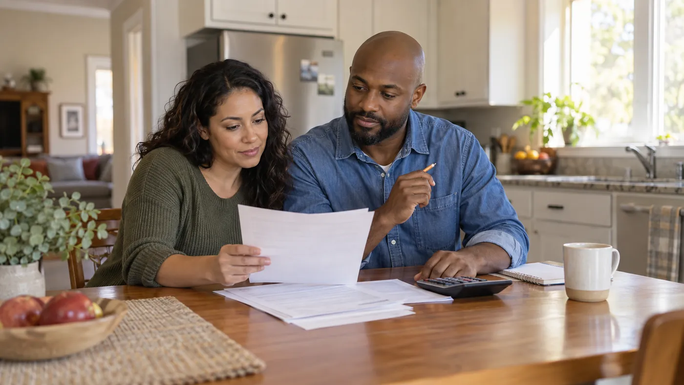 A couple calmly planning their home comfort budget